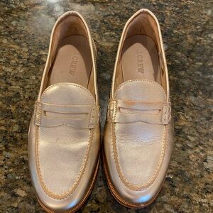 J Crew Gold  Women’s Leather Loafers
